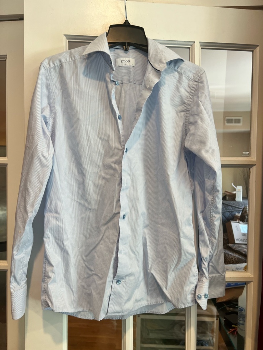 Eton Light Blue Men's Dress Shirt with Subtle Pinstripe
